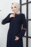 Büyük Beden Nakış İşleme Detaylı Lacivert Ferace